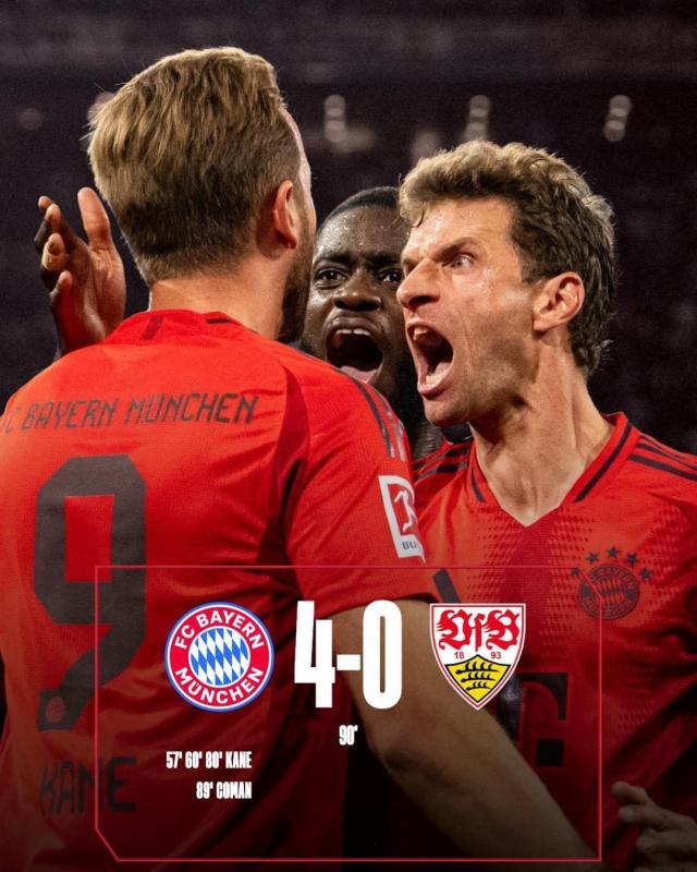 【德甲】凯恩戴帽，科芒进球，拜仁主场4比0斯图加特